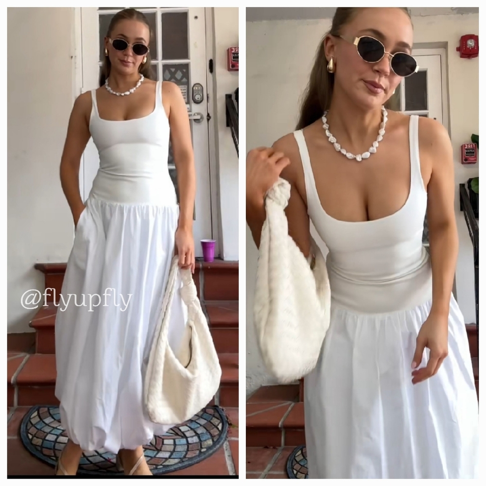 Zara Voluminous Balloon Midi Dress White Size S - Picture 11 of 15